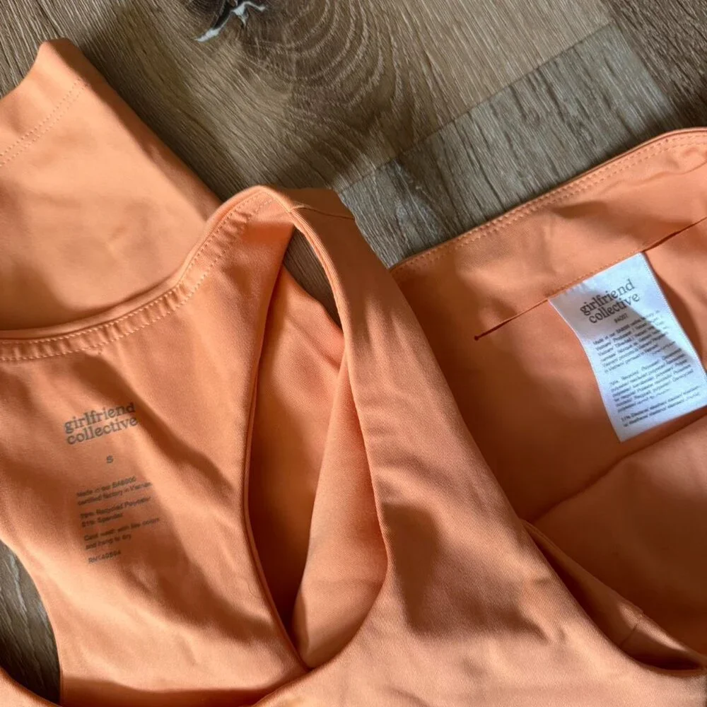 Girlfriend Collective Orange Leggings and Sports‎ Bra Set Size S